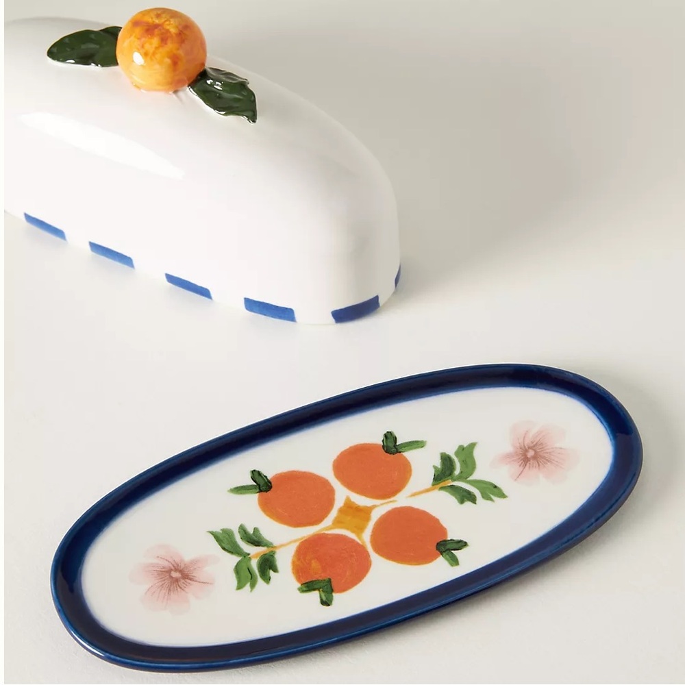 Valencia Citrus Stoneware Butter Dish. New in box.